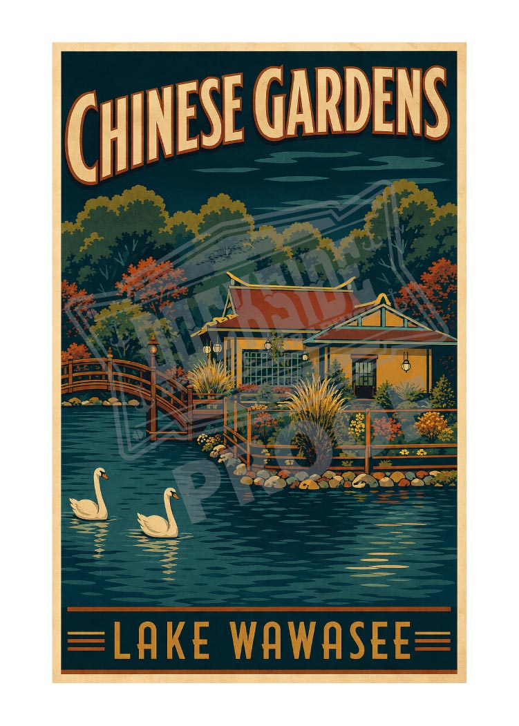 Chinese Gardens Lake Wawasee Vintage Poster Print – Lake Life Wall Art