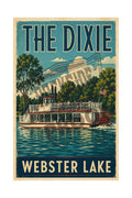 The Dixie paddlewheel steamboat on Webster Lake vintage poster print