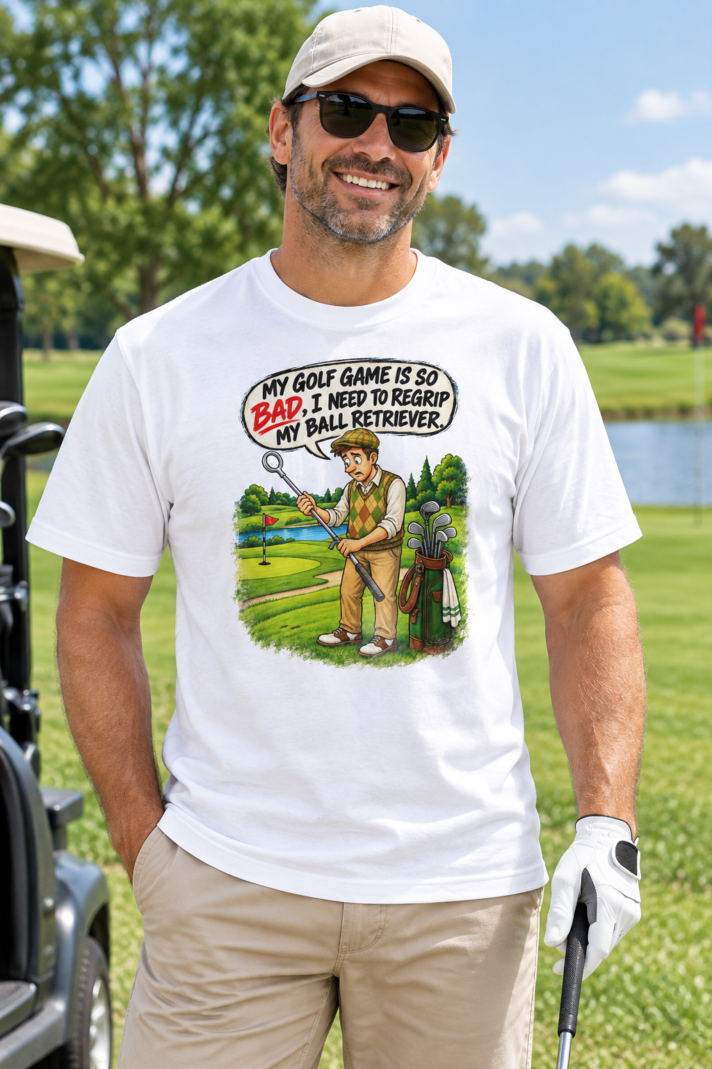 Front-print lifestyle photo for golf T-shirt