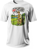 T-shirt with a golfer using a ball retriever and text that reads My golf game is so bad, I need to regrip my ball retriever