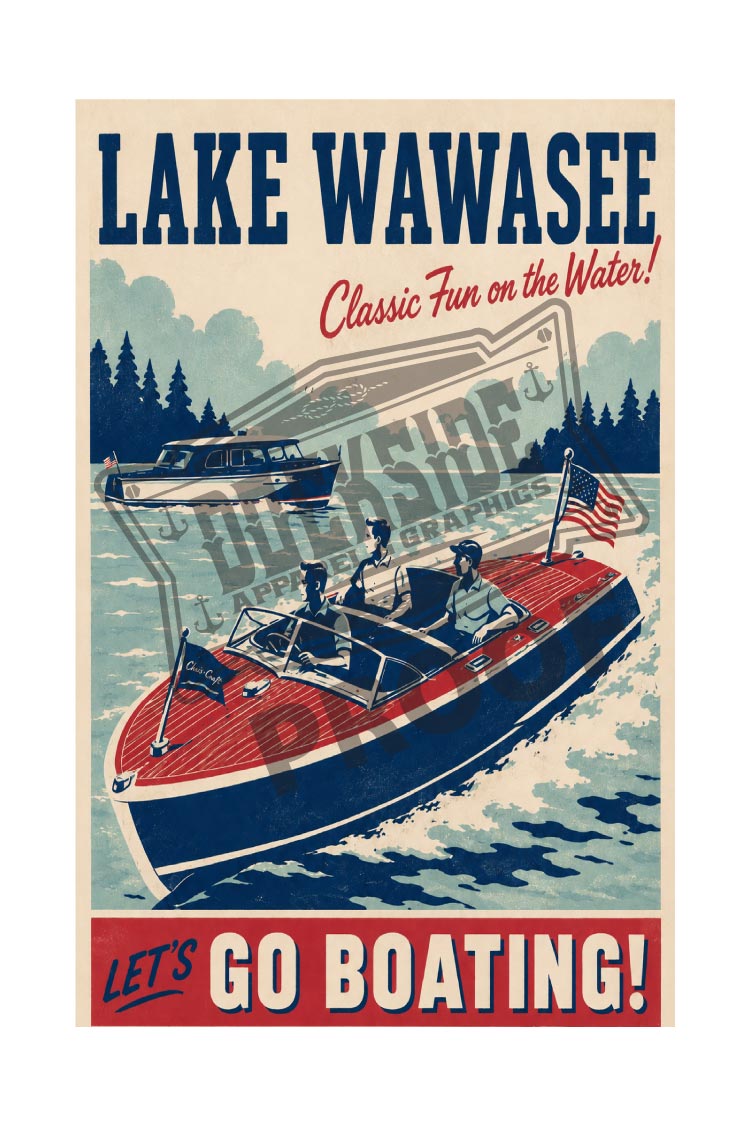 Lake Wawasee – Classic Fun on the Water! Let’s Go Boating Vintage Wall Art Poster Print