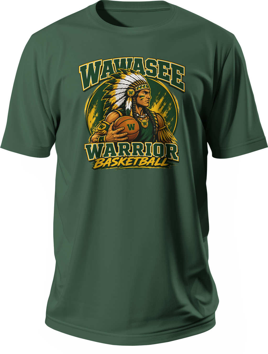 Wawasee Warrior Basketball T-Shirt - Forest Green