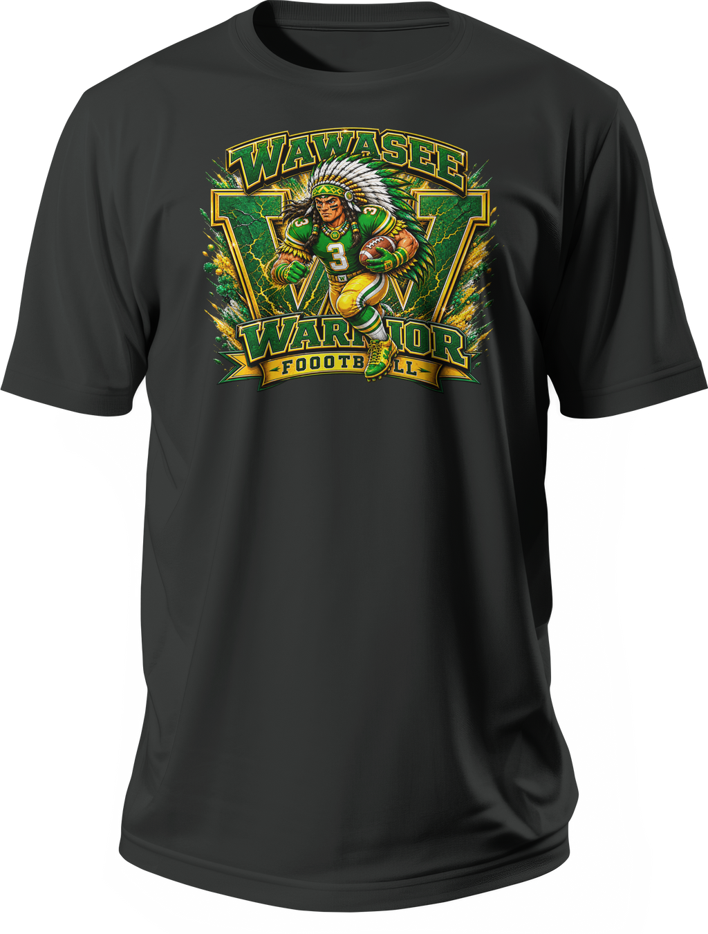 Wawasee Warrior Football T-Shirt in Black