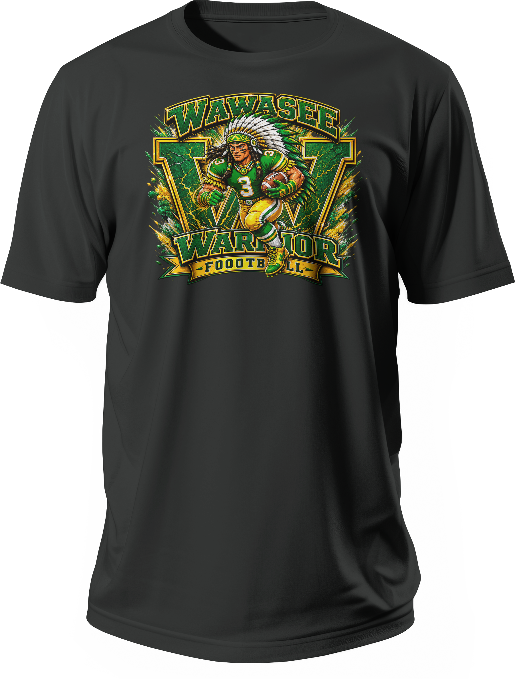 Wawasee Warrior Football T-Shirt in Black