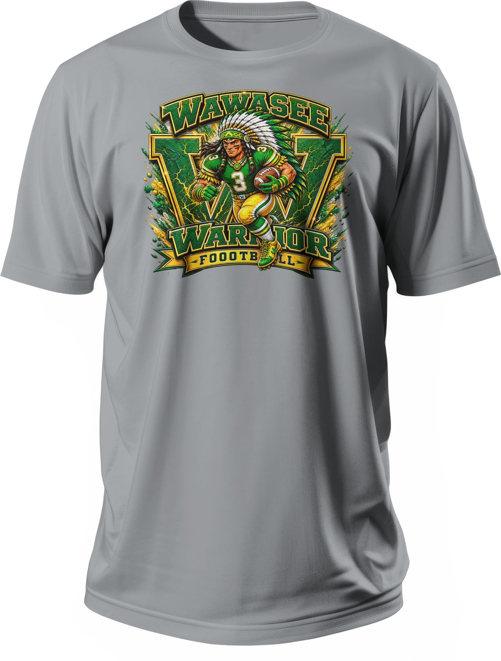 Wawasee Warrior Football T-Shirt in Gravel