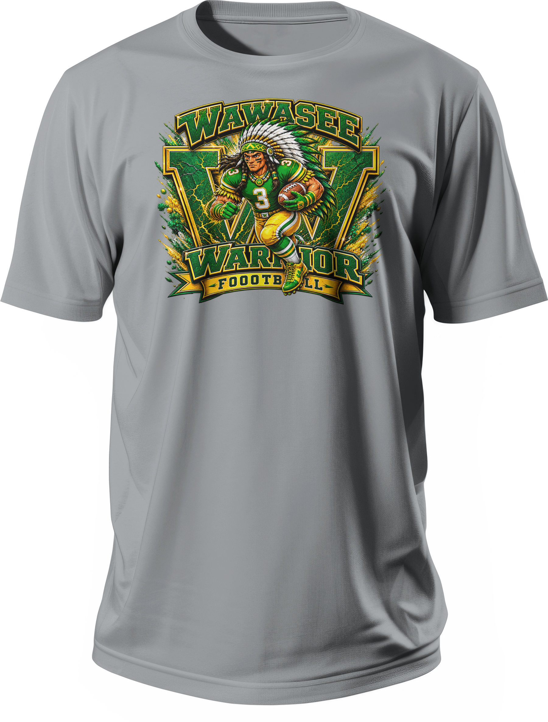 Wawasee Warrior Football T-Shirt in Gravel