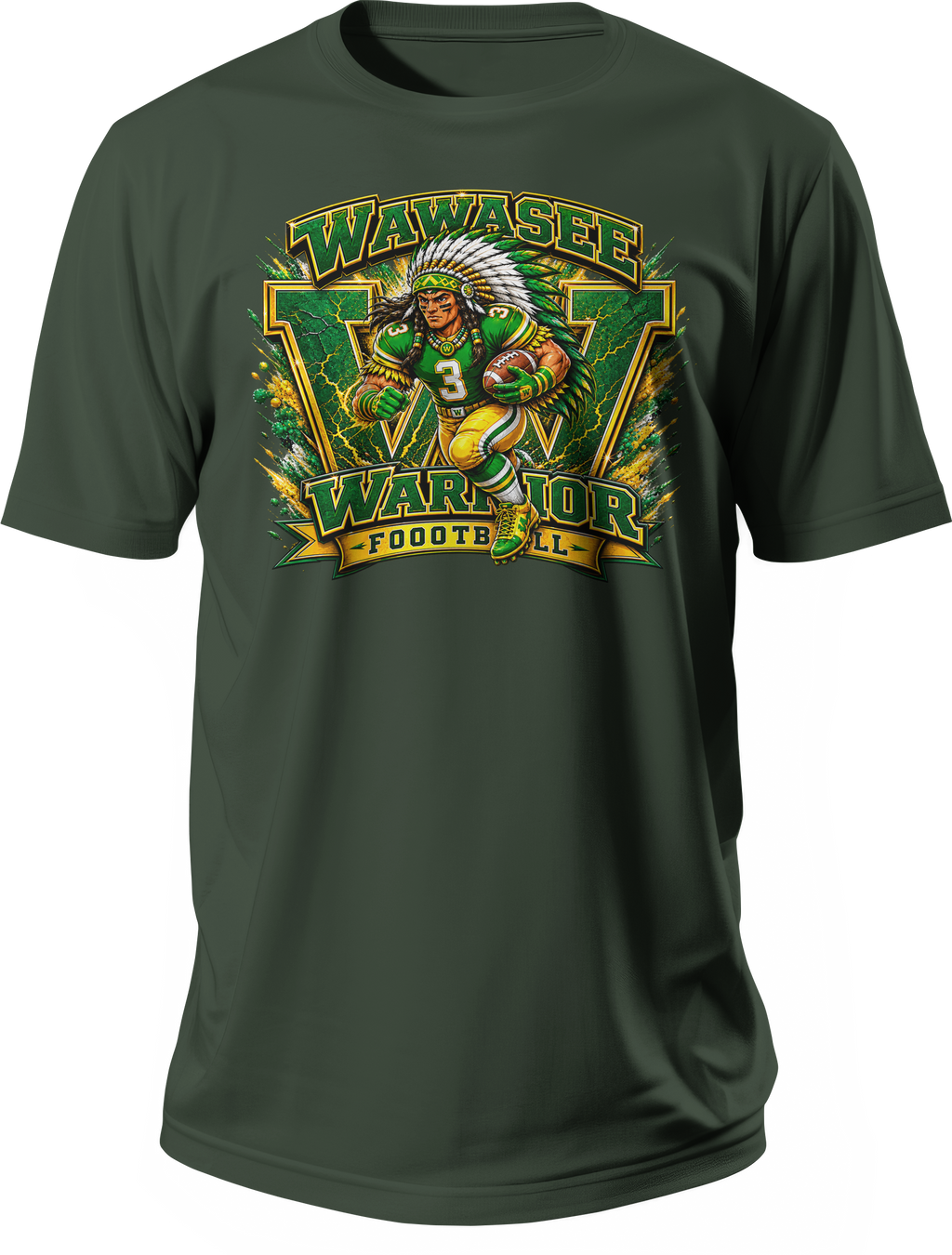 Wawasee Warrior Football T-Shirt in Forest Green