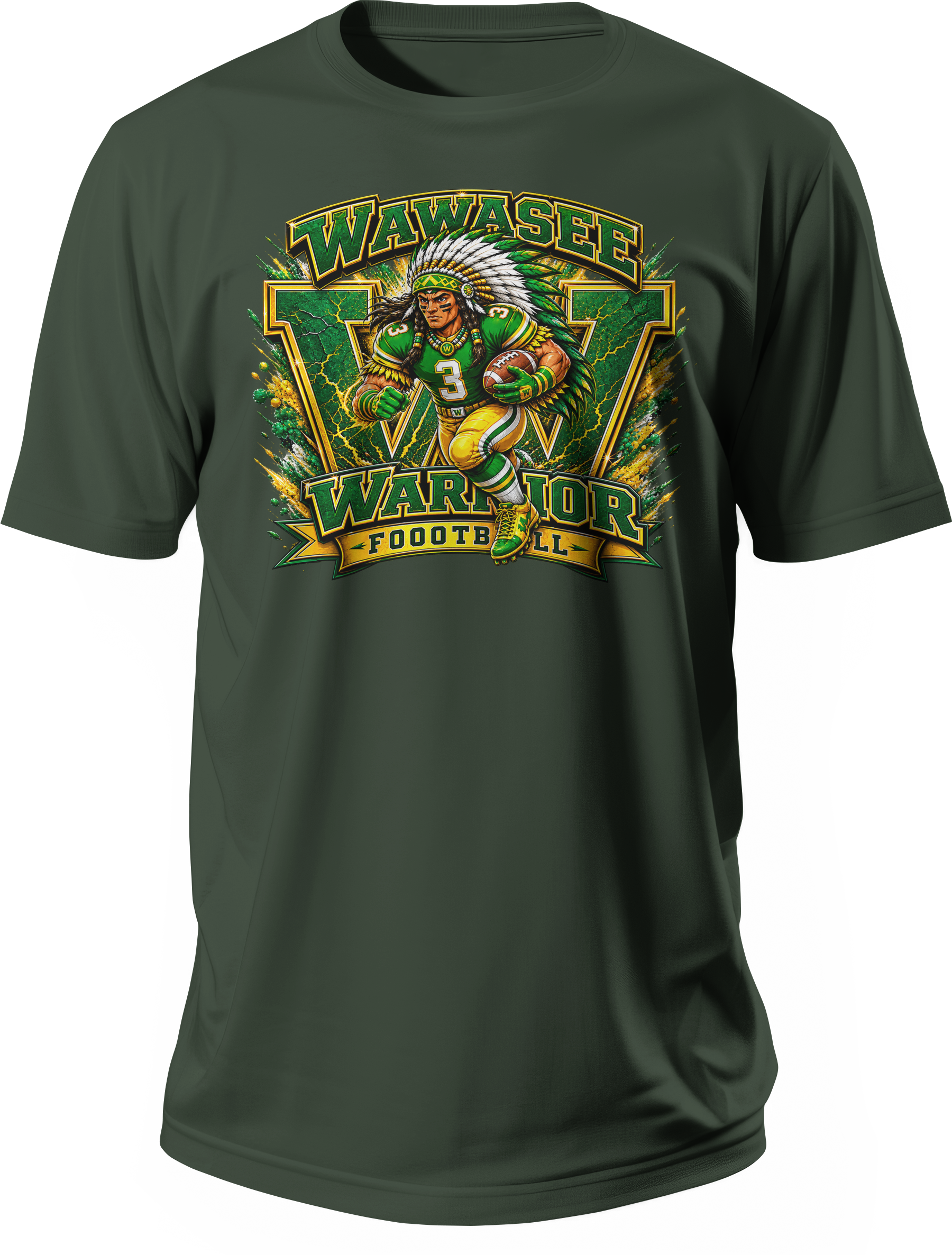 Wawasee Warrior Football T-Shirt in Forest Green