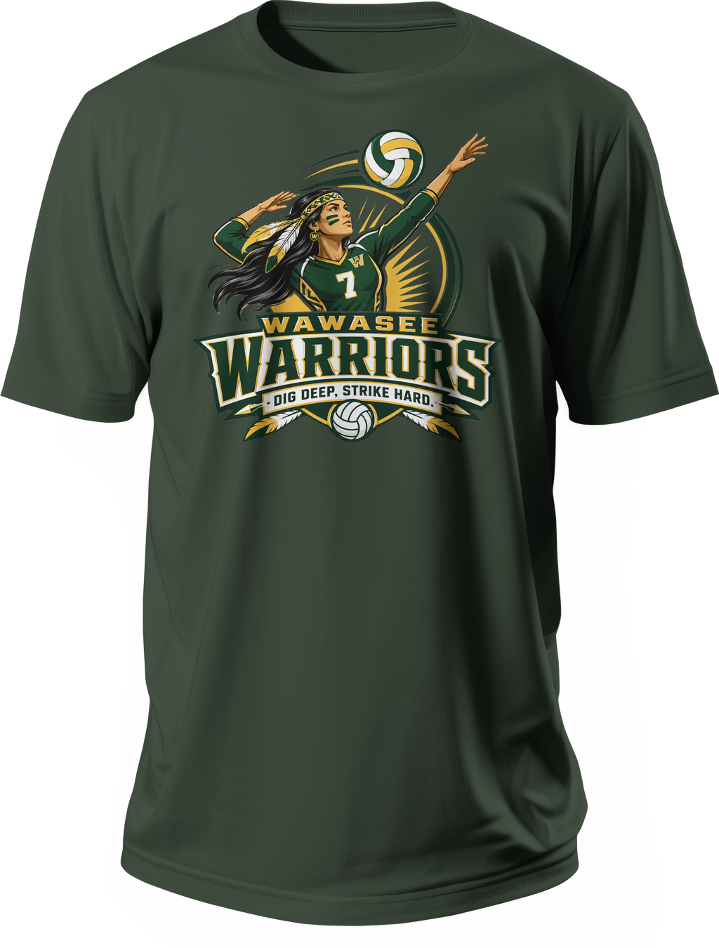 Wawasee Warriors Volleyball T-Shirt in Forest Green