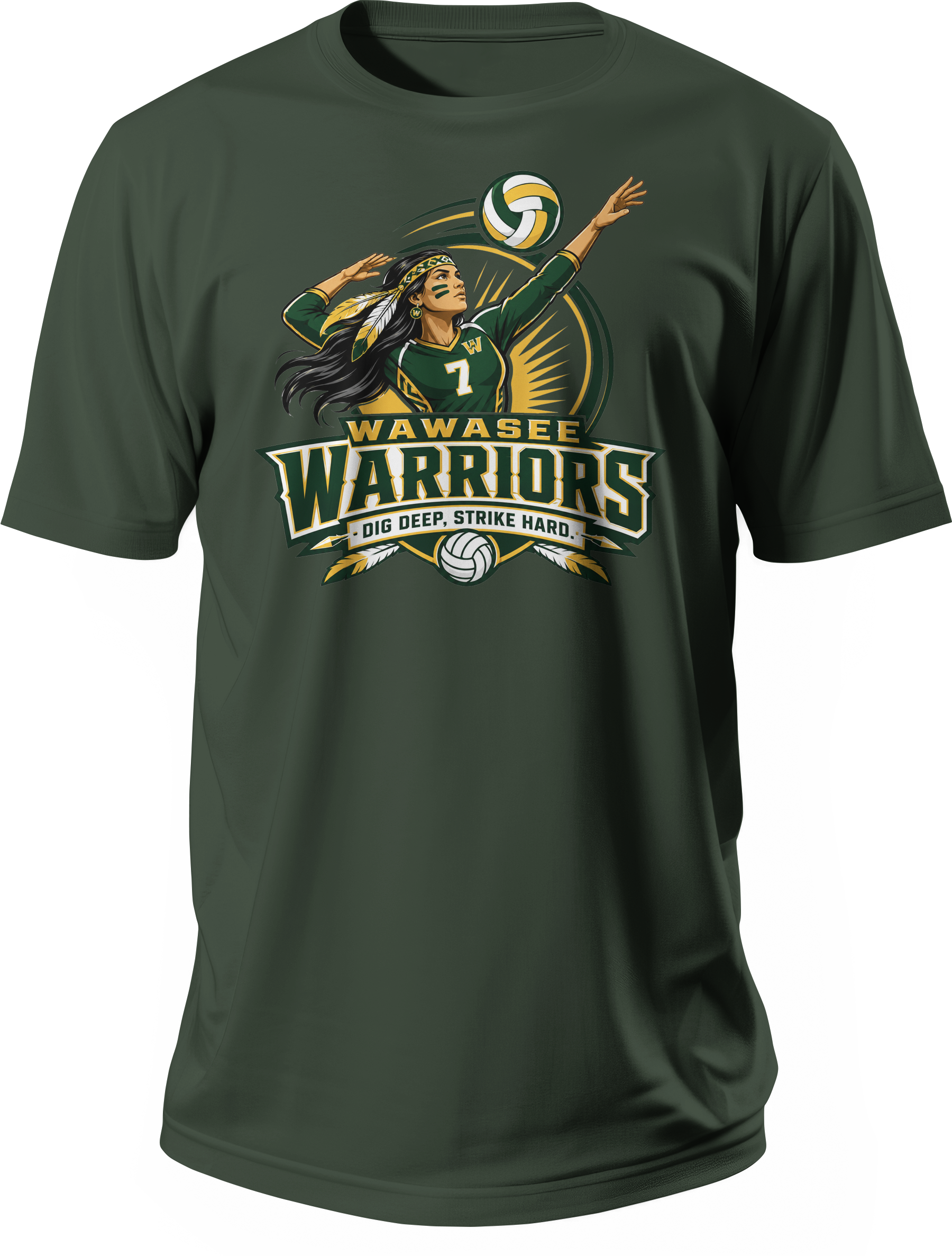 Wawasee Warriors Volleyball T-Shirt in Forest Green
