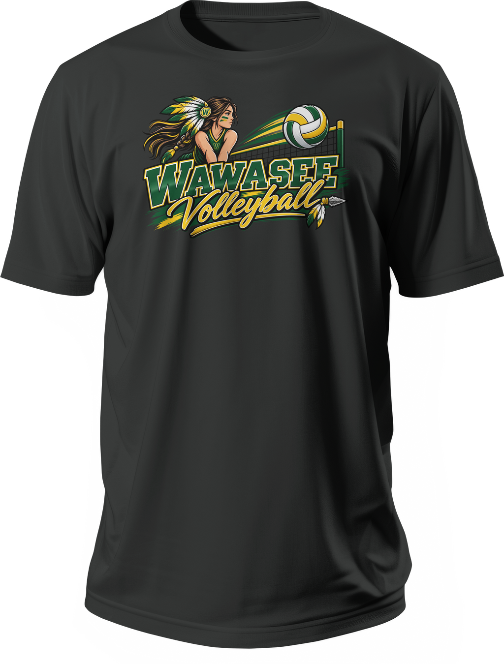 Wawasee Warrior Volleyball Mascot T-Shirt in Black