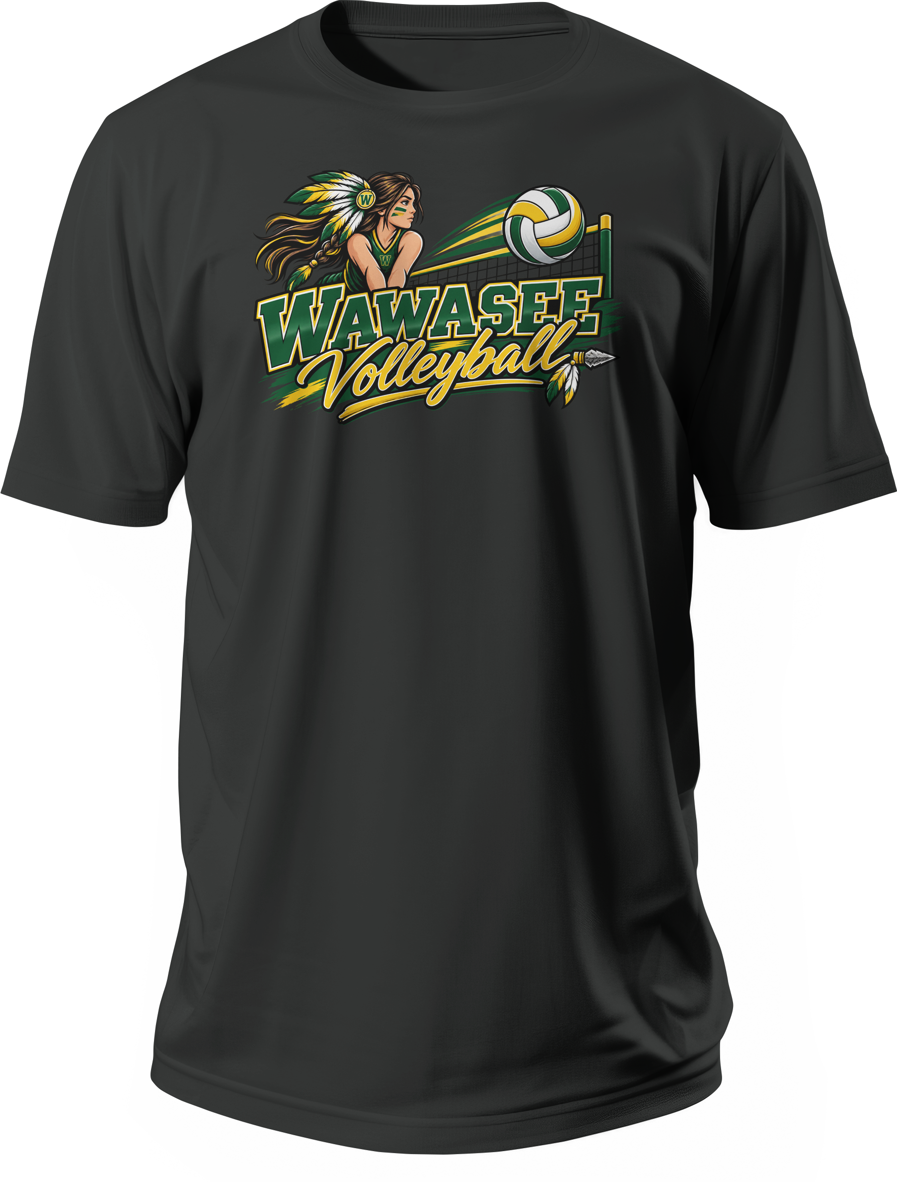 Wawasee Warrior Volleyball Mascot T-Shirt in Black