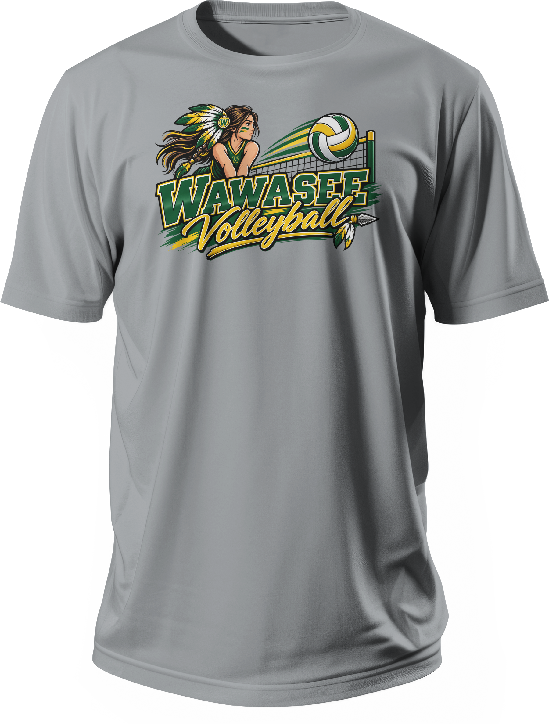 Wawasee Warrior Volleyball Mascot T-Shirt in Gravel