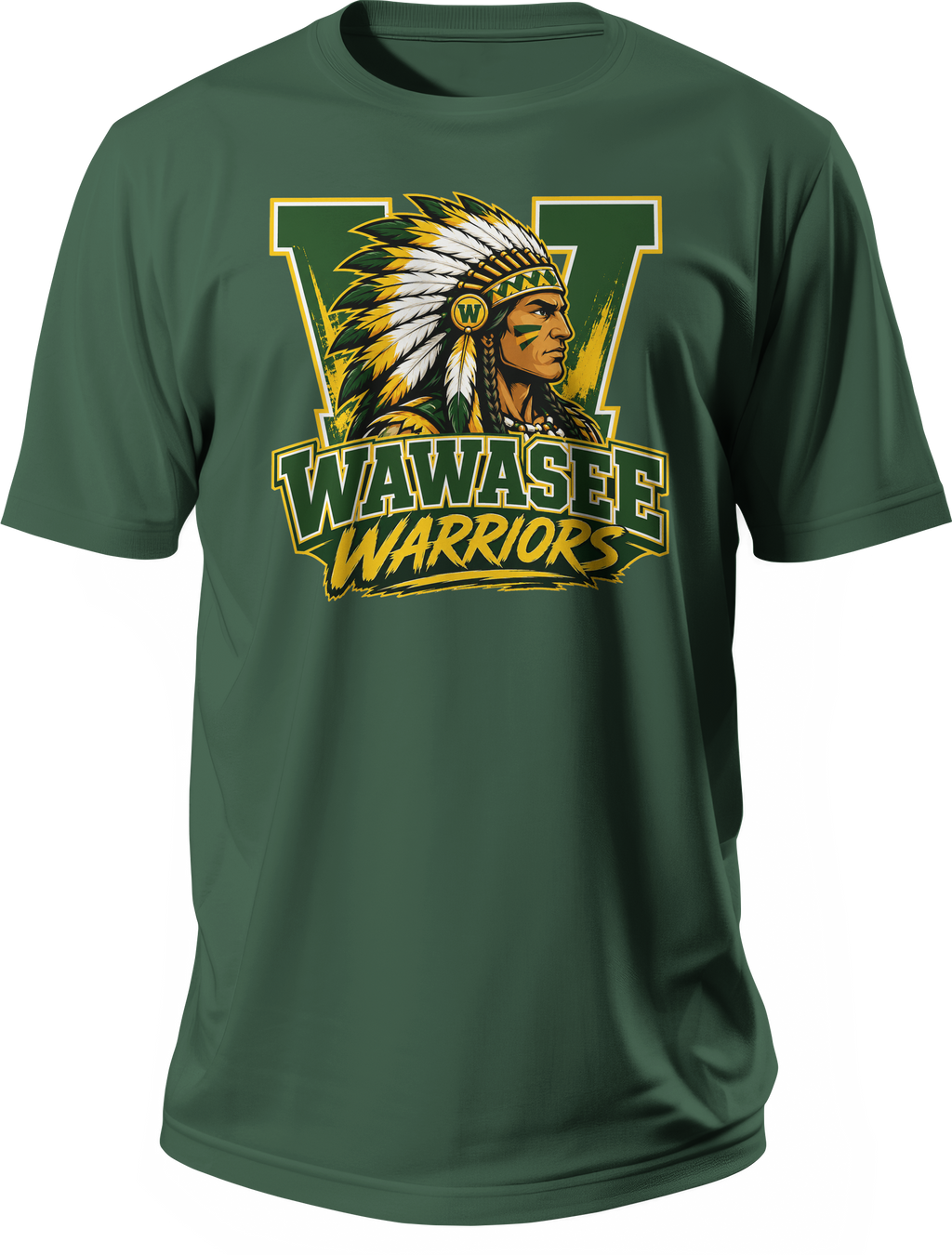 Wawasee Warriors Chief W Mascot T-Shirt in Forest Green