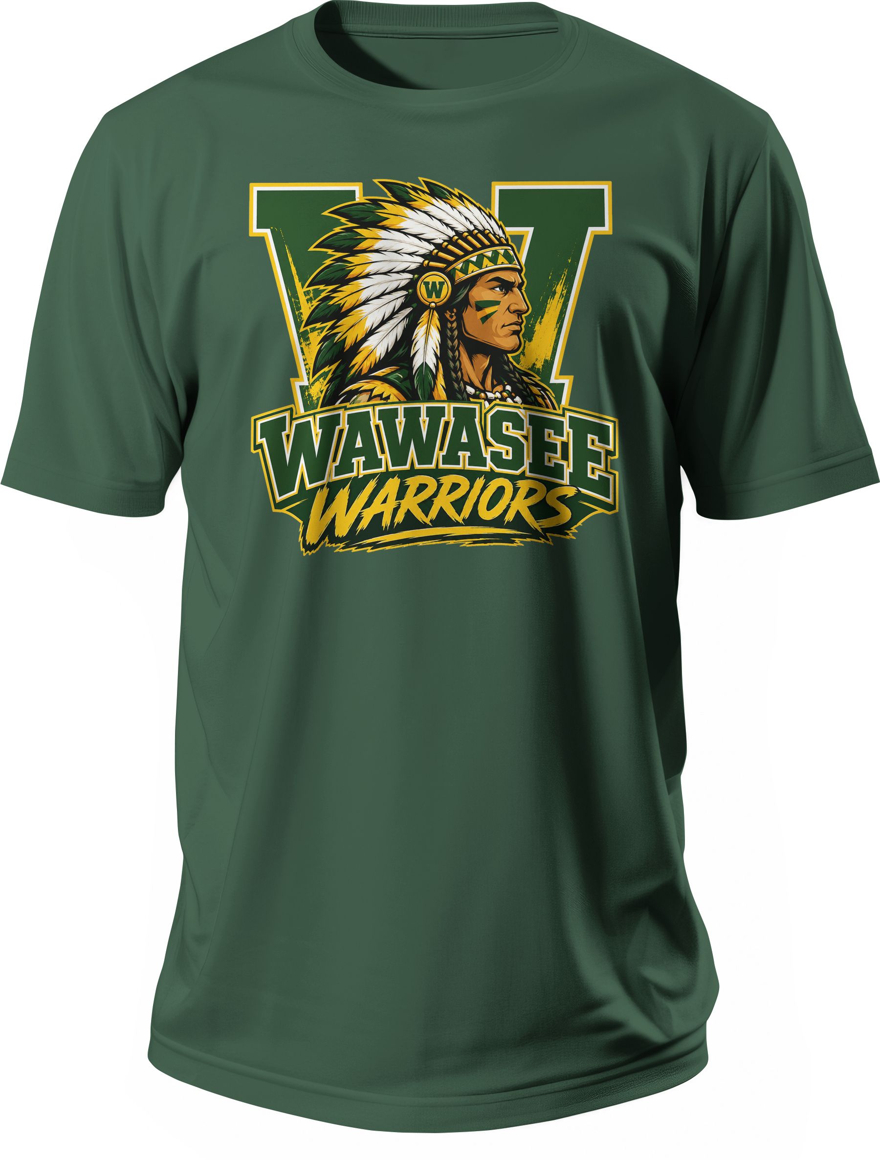 Wawasee Warriors Chief W Mascot T-Shirt in Forest Green