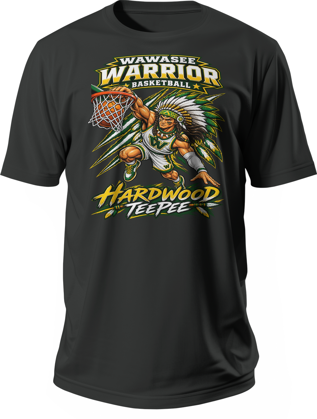 Wawasee Warrior Basketball Hardwood TeePee Tee in Black