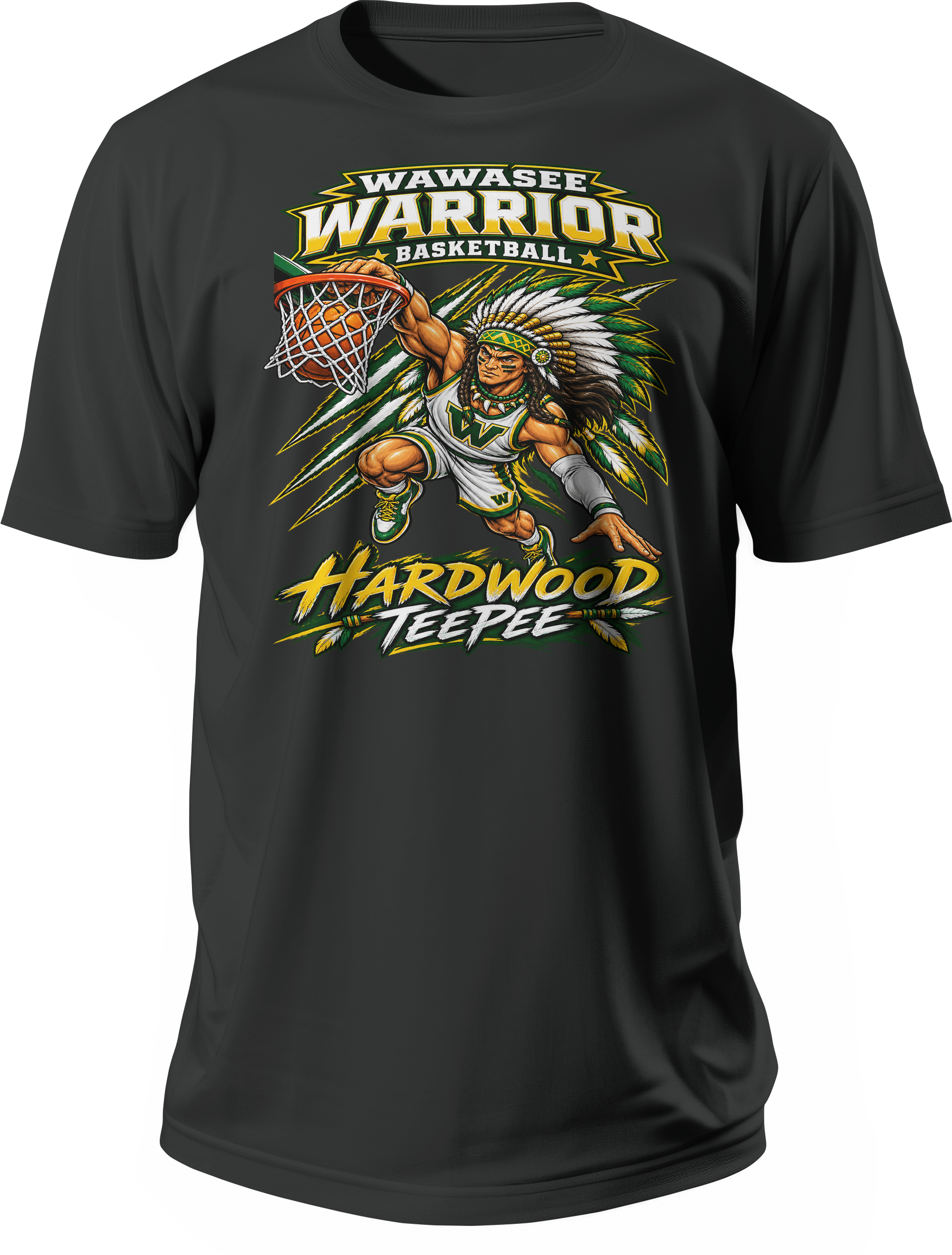 Wawasee Warrior Basketball Hardwood TeePee Tee in Black