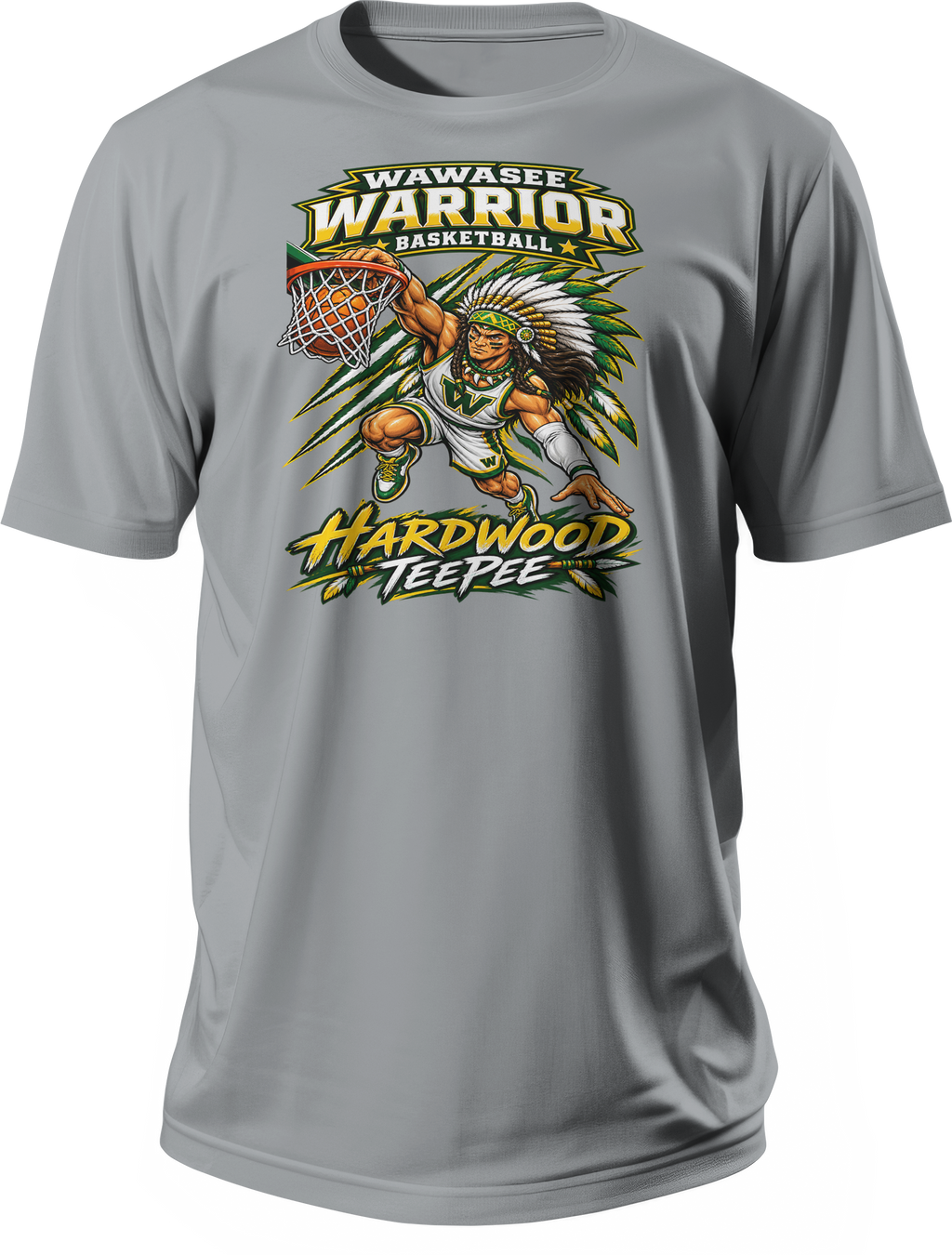 Wawasee Warrior Basketball Hardwood TeePee Tee in Gravel