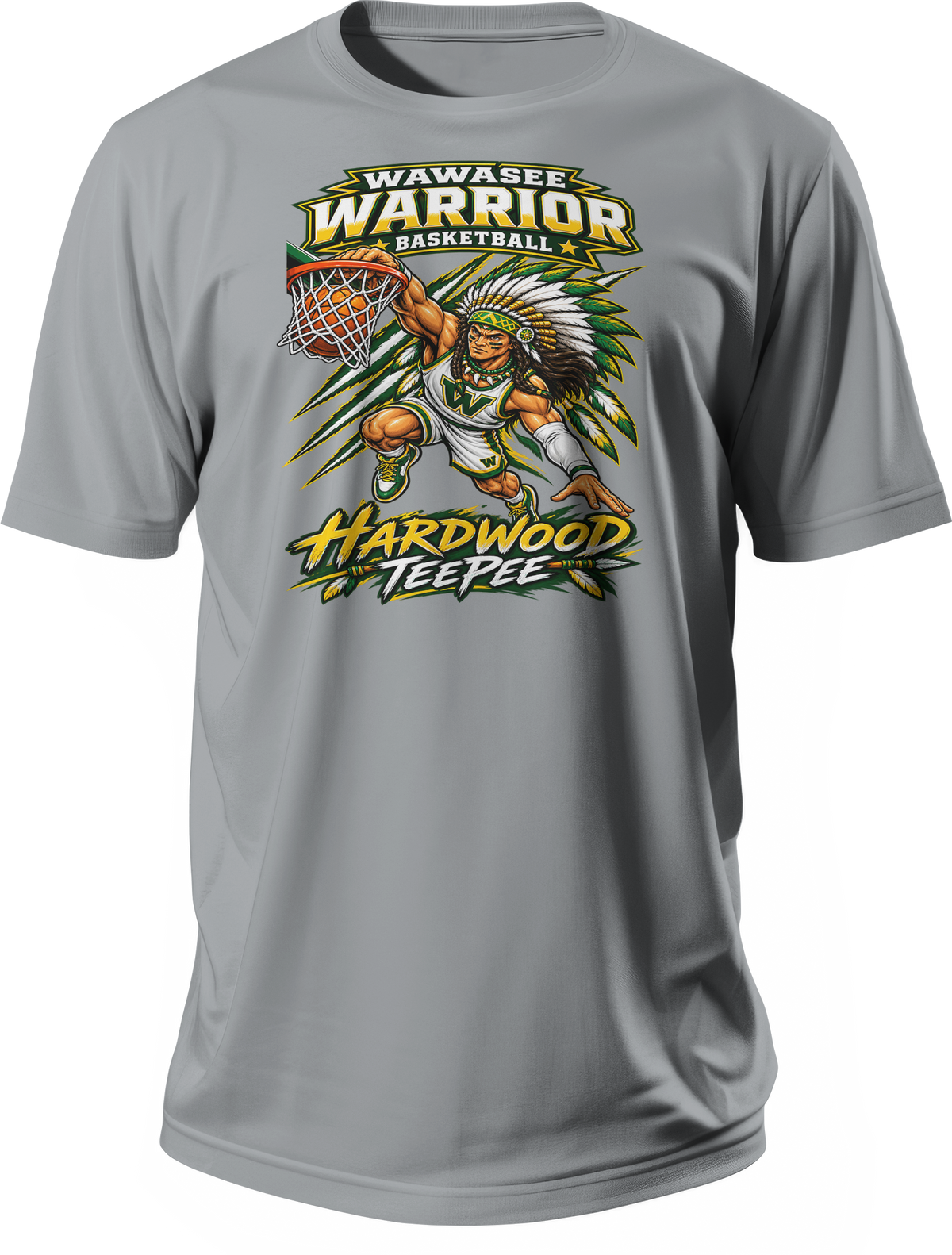 Wawasee Warrior Basketball Hardwood TeePee Tee in Gravel