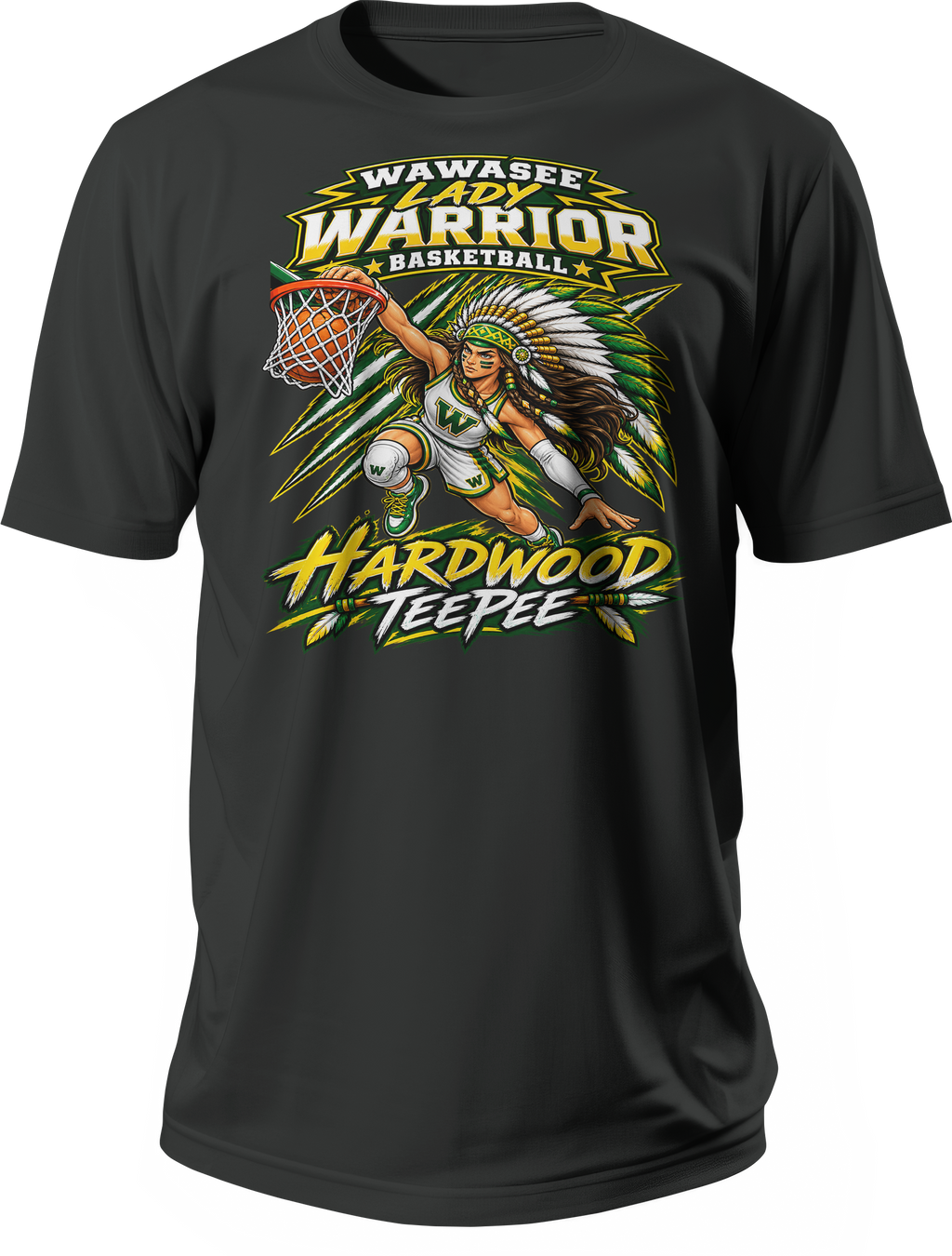 Wawasee Lady Warrior Basketball Hardwood TeePee Tee in Black