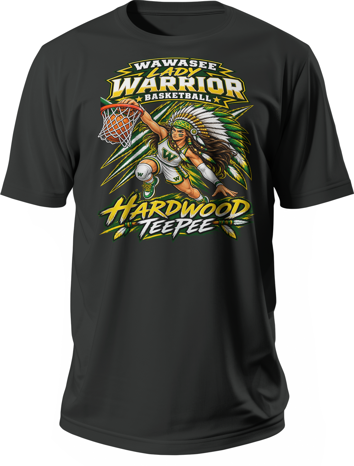 Wawasee Lady Warrior Basketball Hardwood TeePee Tee in Black