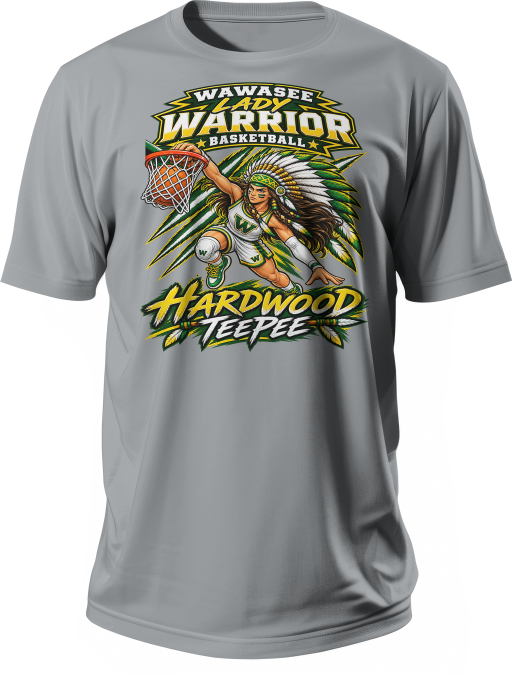Wawasee Lady Warrior Basketball Hardwood TeePee Tee in Gravel