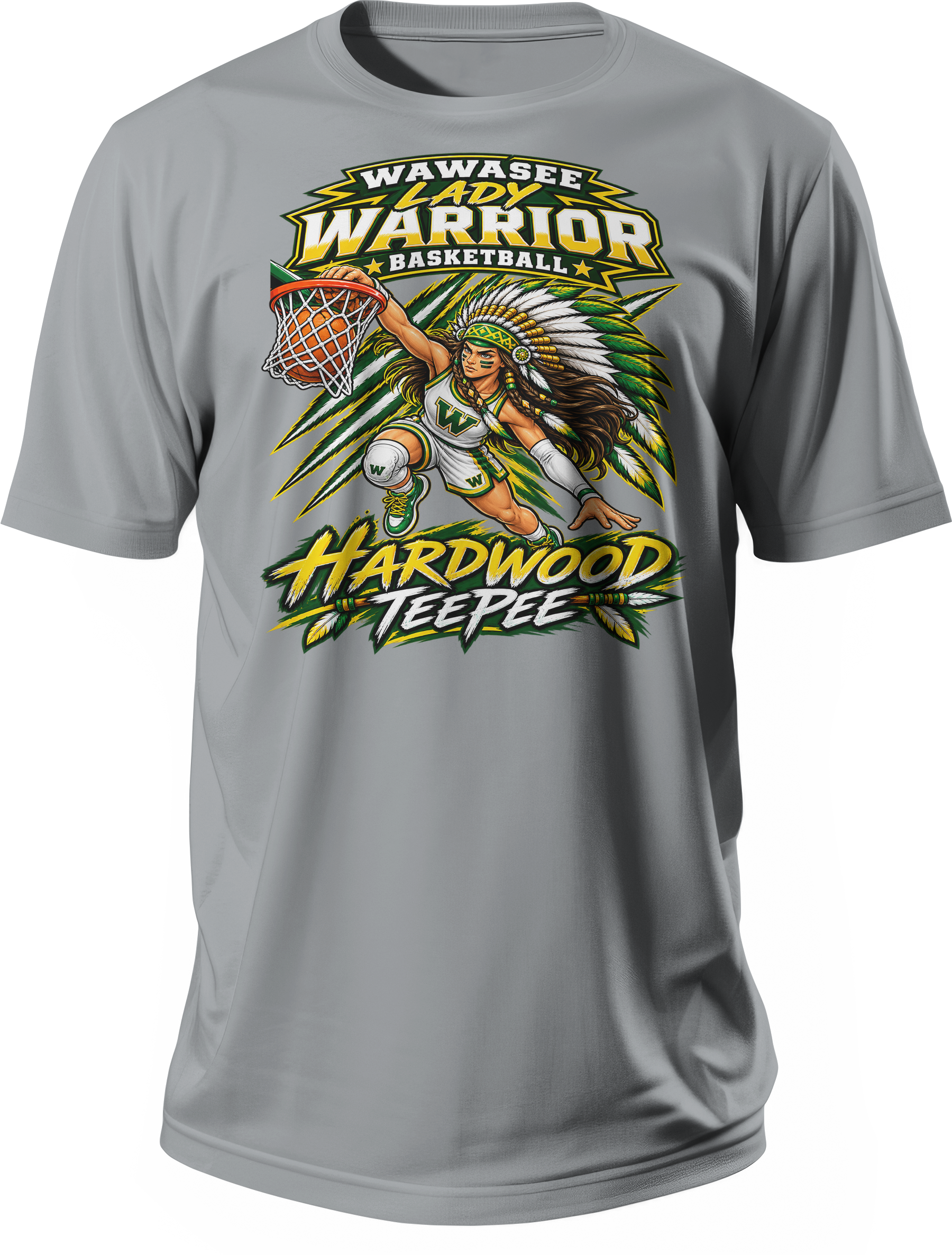 Wawasee Lady Warrior Basketball Hardwood TeePee Tee in Gravel