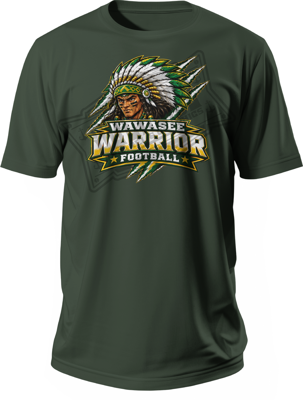 Wawasee Warrior Football T-Shirt - Forest Green